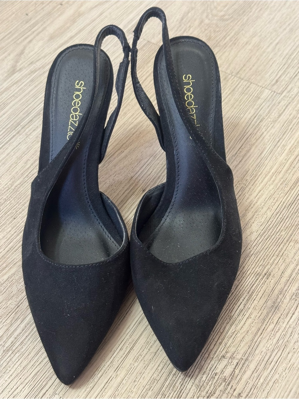 Shoe Dazzle Black Pointed Slingback Heels